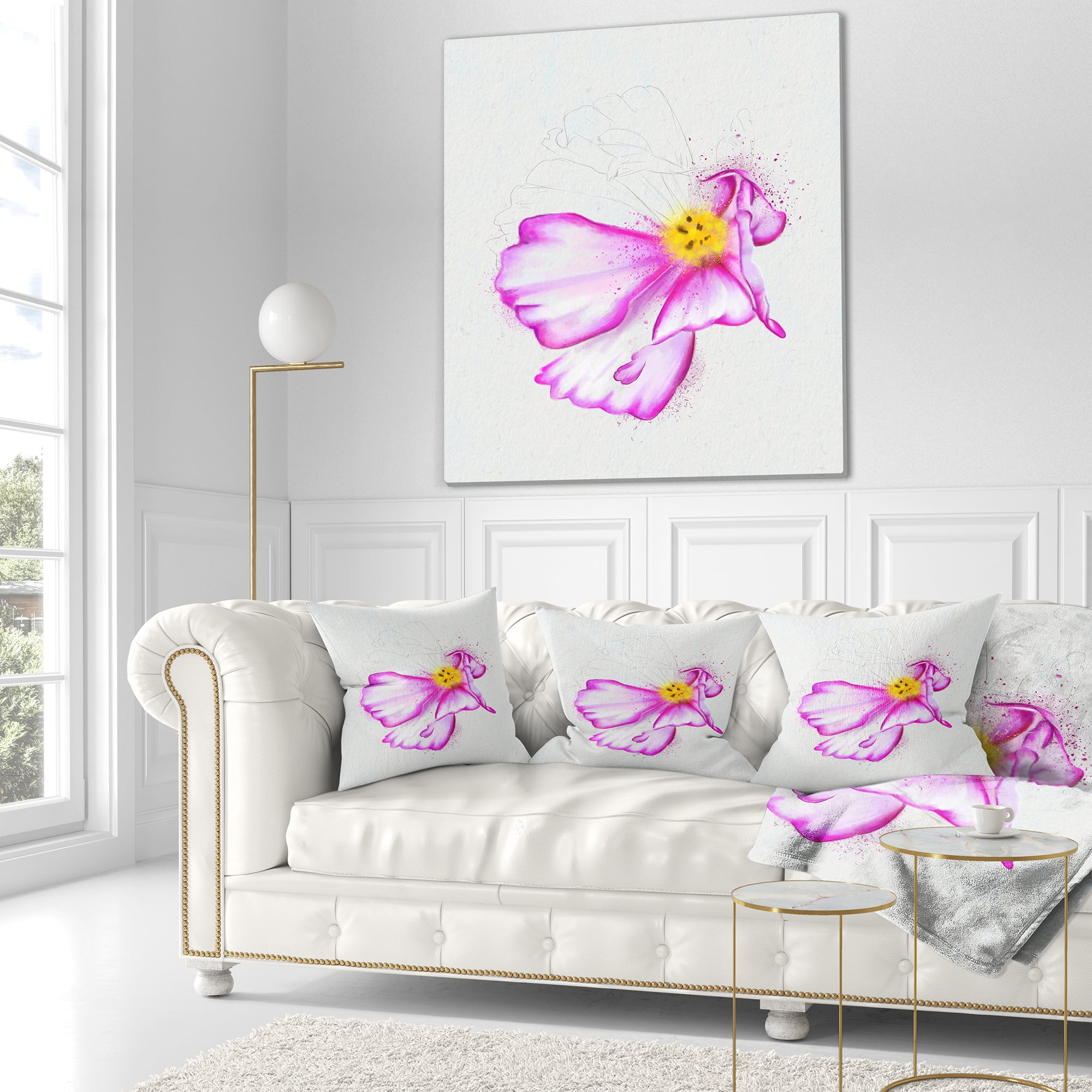 Designart Fantastic Pink Flower Watercolor - Floral Throw Pillow - 18x18