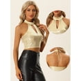 thumbnail image 2 of Top corto de lentejuelas para mujer Top de fiesta brillante con cuello halter recortado Oro XL, 2 of 6