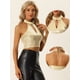thumbnail image 2 of Top corto de lentejuelas para mujer Top de fiesta brillante con cuello halter recortado Oro XL, 2 of 6