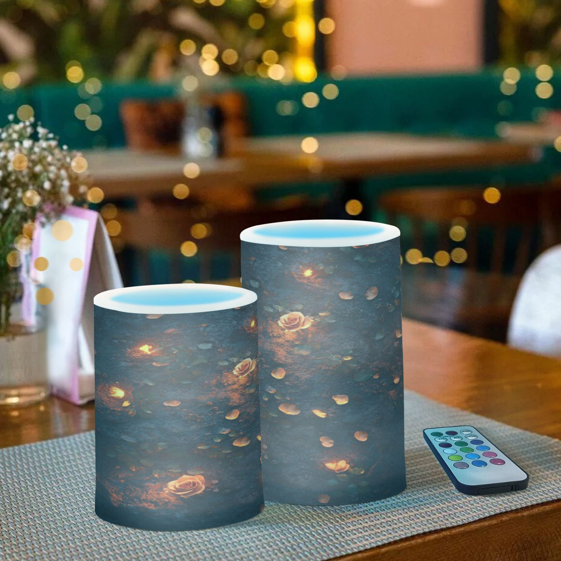 WOBOGO Size Combo Candle Flickering Flameless with Remote Control and Timer for Romantic Atmosphere Glowing Roses