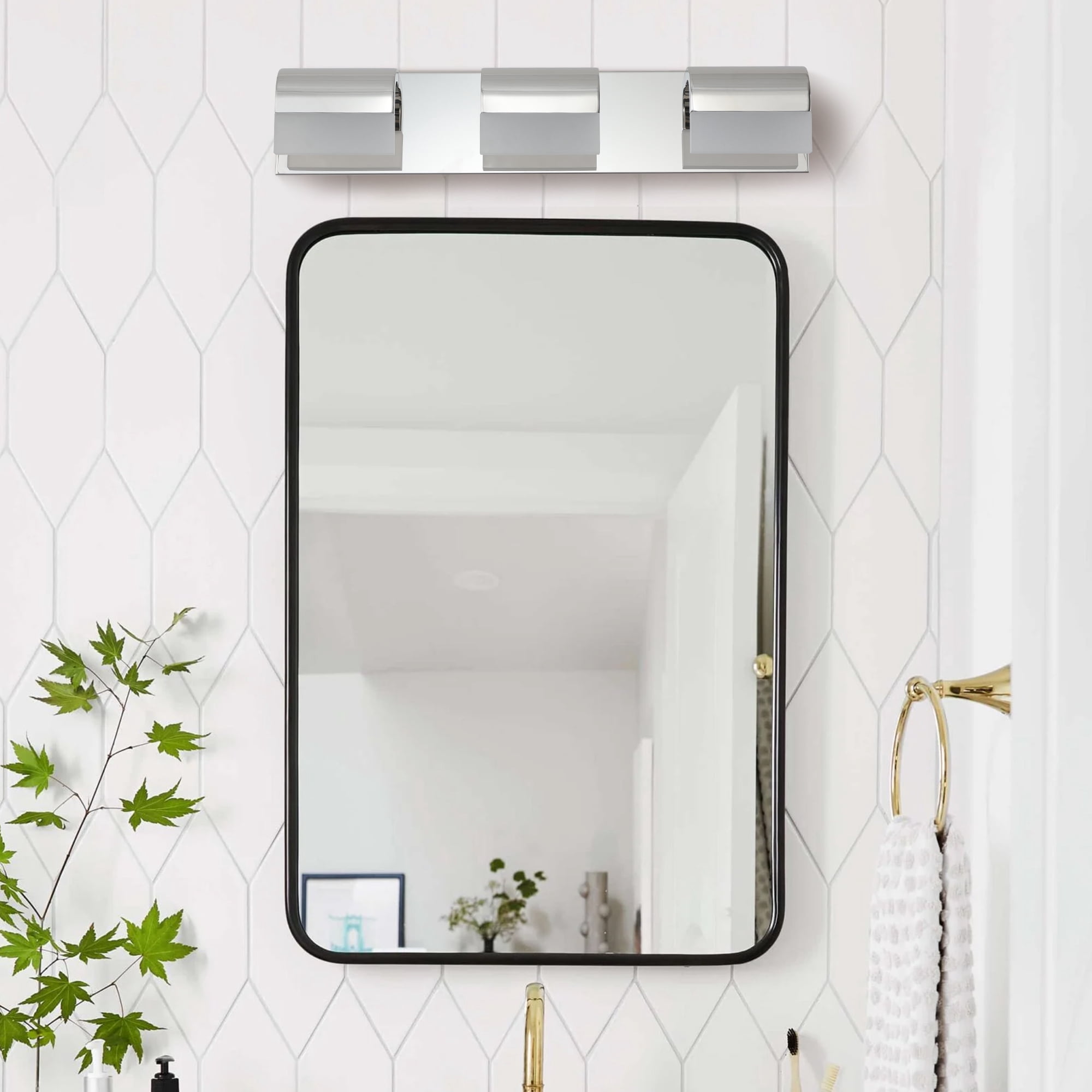 3-Light vanity light Fixtures LED Modern Bathroom 23.7-Inch, Chrome Modern Acrylic Bathroom Wall Lighting Fixtures Over Mirror (Cool White 6000K)