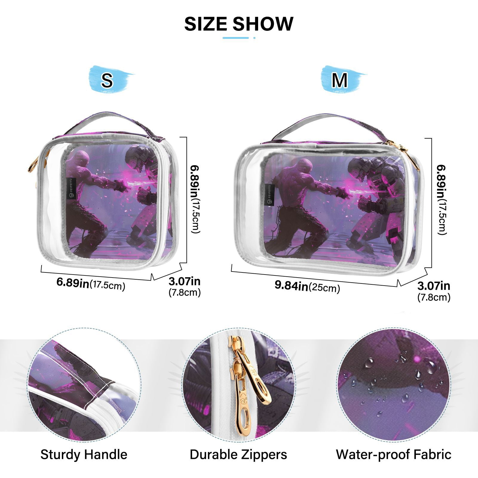 Clear Makeup Bags with Handle Large Opening 2 Pack Set Toiletry Bag Quart Size Bag, for Women Man Traveling Travel Essentials, Toiletries and Other. Game Graphic Capture