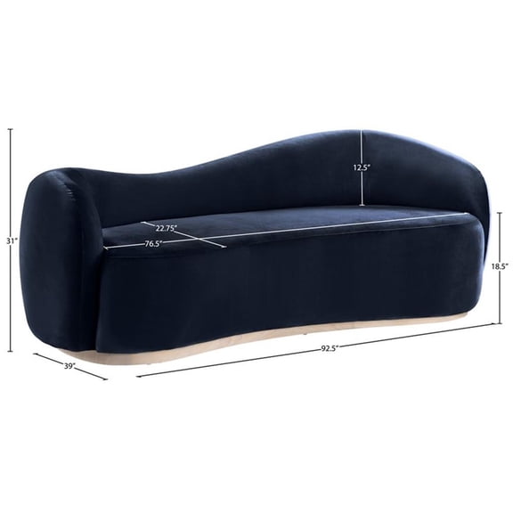 Bowery Hill Contemporary 92.5" Navy Durable Velvet Upholstered Sofa