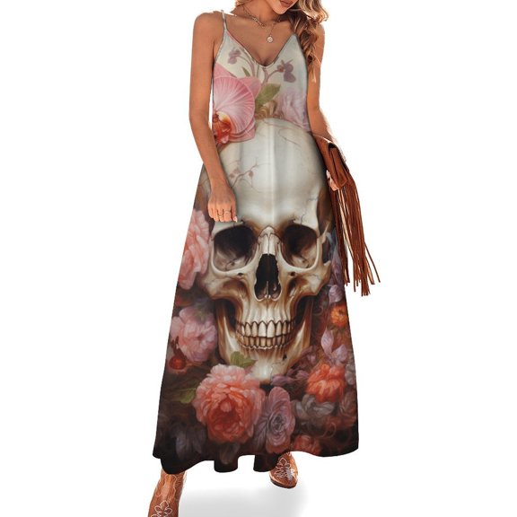 Colorful Flower Skull Sleeveless Dress for Women Clothing Female Women's Summer Skirt