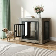 Dextrus 27.2" L  2-in-1 Dog Crate Furniture, Indoor Iron-Wood Dog Cage With Waterproof Top, Safety Corners,Steel Lock,for Small Dogs up to 30 lb,Gray,27.2"L x 20.1"W x 24"H