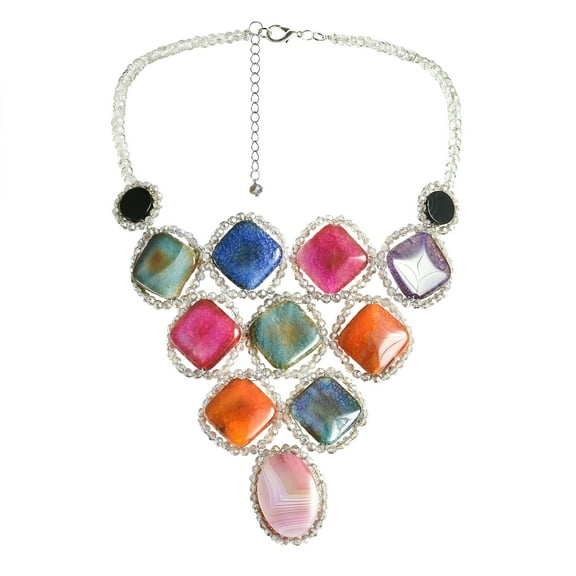 Modern Geometry Multicolor Agate Stone Statement Bib Necklace
