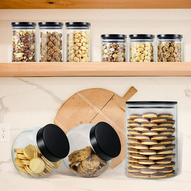 EcoEvo Glass Jars with Black lids, Food Storage Containers with Stackable  Lids, Food Jars and Canisters Sets, Glass Pantry Jars with Airtight Lids (9