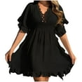thumbnail image 2 of Antinious Summer Dresses for Women,Womens Dresses for Party,Elegant Dresses for Women Solid Short Sleeve V-Neck Beach Dress,Black,Free Size, 2 of 5