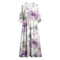 thumbnail image 4 of Lnmiateer Women Boho Maxi V Neck Dress Ruffle Lace Up Bust Puff 3/4 Sleeve Elastic Waist Side Slit Flowy Beach Long Casual Wear, 4 of 7