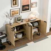 Fluted Accent Cabinet, Sideboard Storage Cabinet with Adjustable Shelves, Wooden Fluted Cabinet for Living Room, Dining Room, Hallway