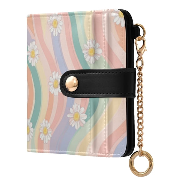 Womens Wallet PU Leather Bifold Small Purse with RFID Blocking Credit Card Holder Pastel Rainbow Colors Pattern