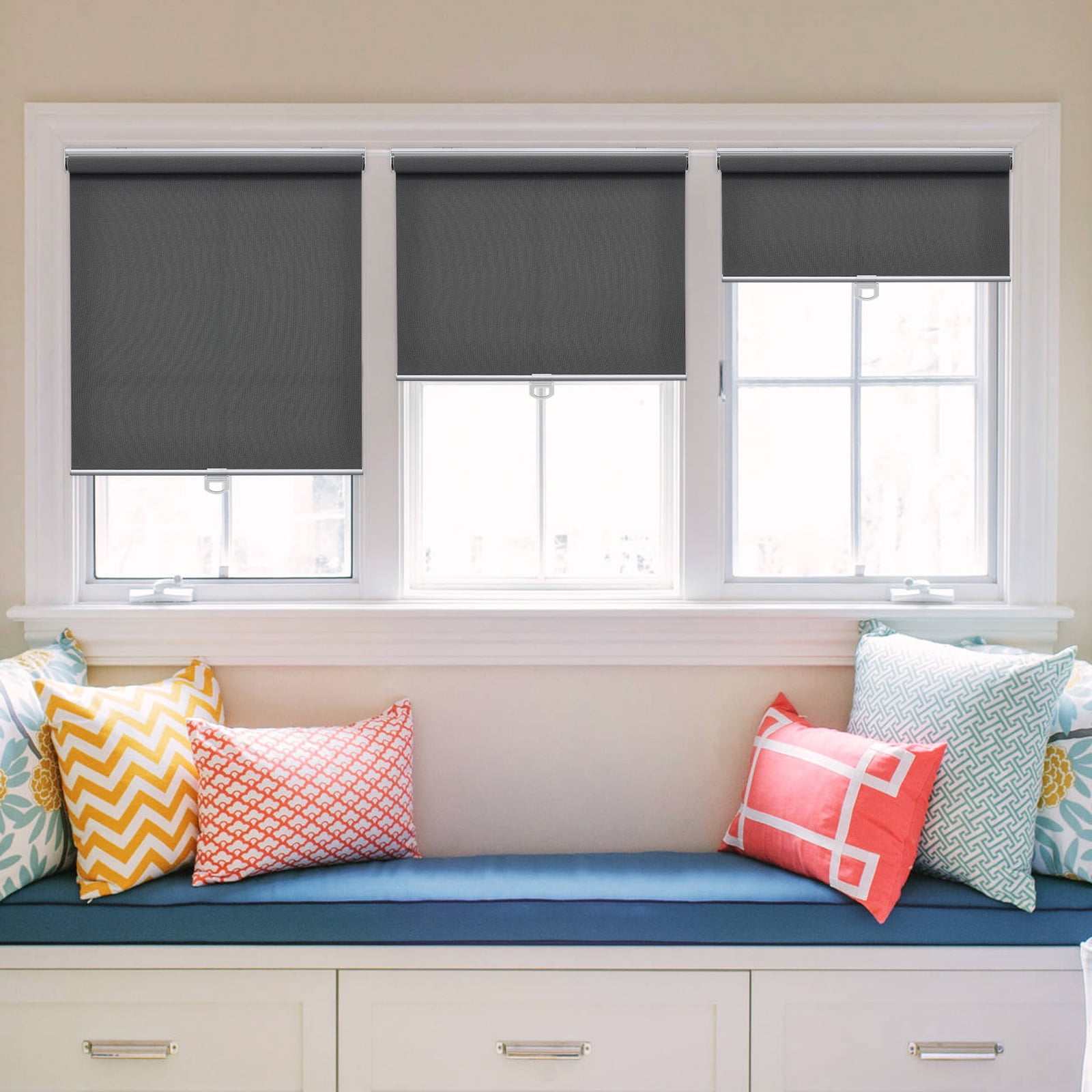 Keego Light Filtering Cordless Roller Shades for Window Blind with Thermal Insulated Window Shades Blinds for Home Door, Black 34"W X 48"H