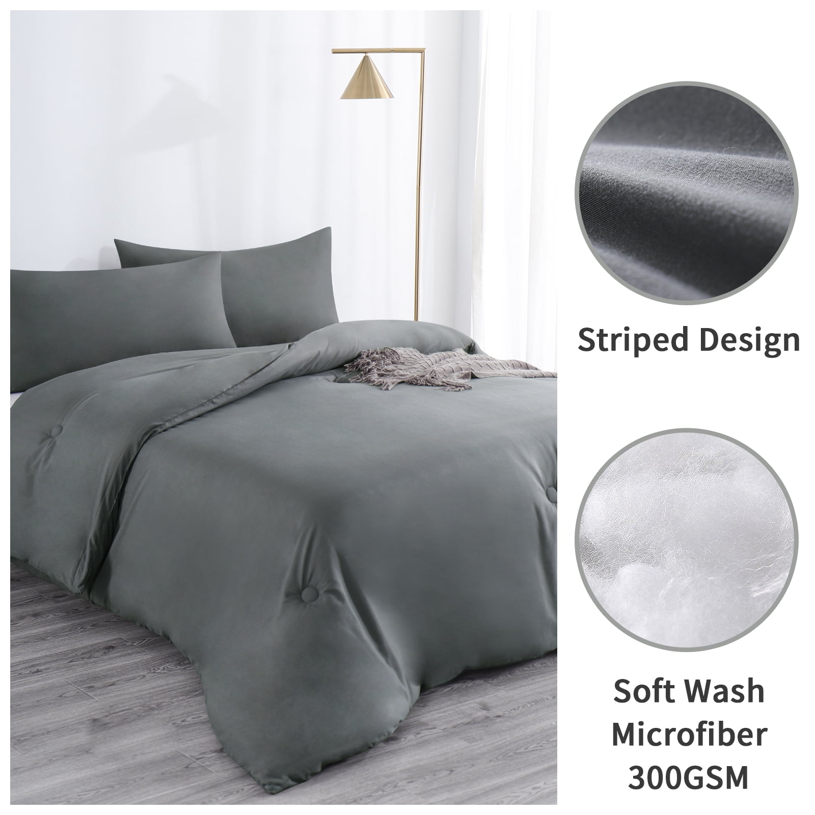 RUIKASI Dark Gray King Comforter Set - Soft and Fluffy Bedding 3 Pieces Set, Microfiber Dark Gray Bedding Sets King Size, Bed Set with Comforter, Pillowcases