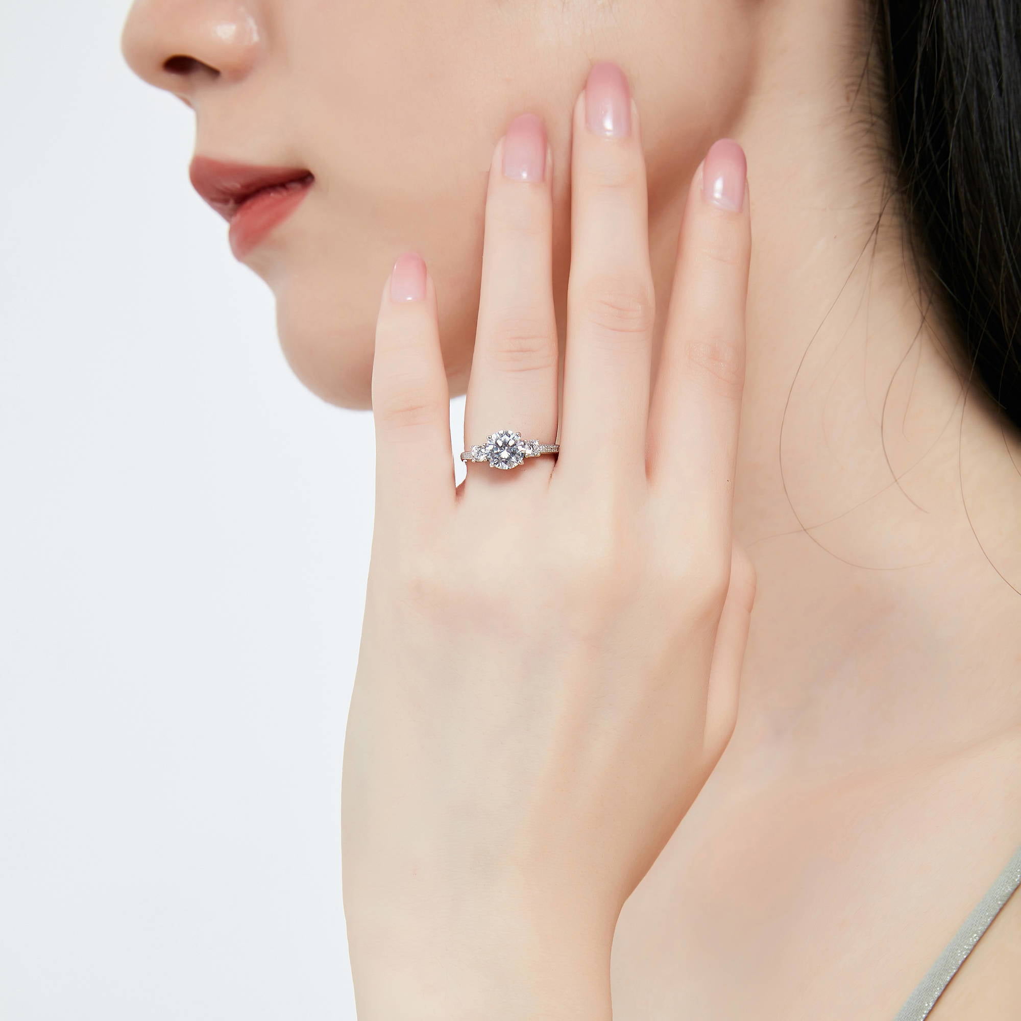 BERRICLE Sterling Silver 3-Stone Wedding Engagement Rings 1.25 Carat Round Cut Cubic Zirconia CZ Promise Ring for Women, Rhodium Plated Size 5