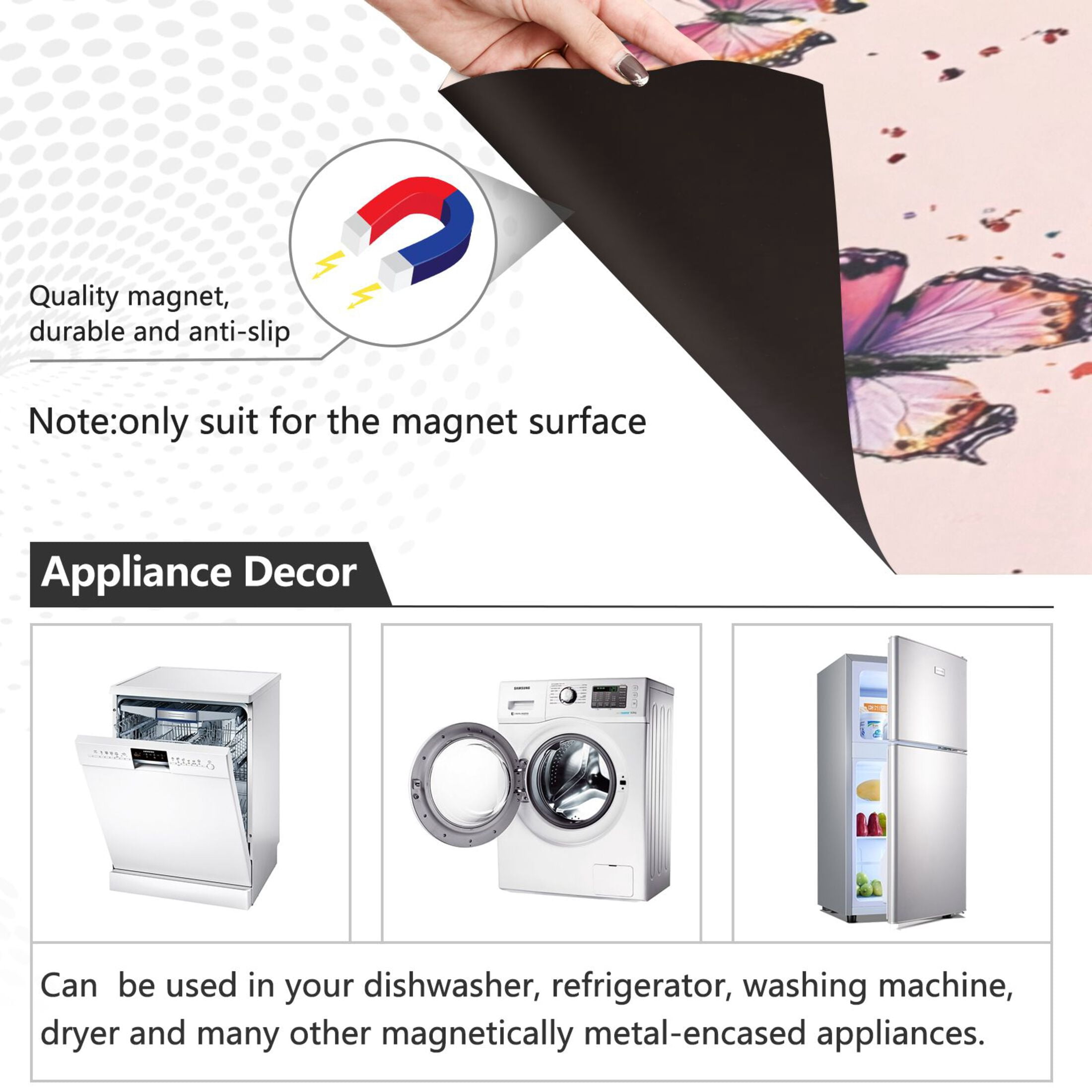 Dishwasher Magnetic Sticker 23x26 Inch Refrigerator Magnetic Sticker Washing Machine Magnetic Sticker Kitchen Panel Magnetic Sticker Home Decor Pink Flowers and Butterflies