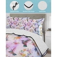 thumbnail image 4 of Quilts Twin Size, Pink Purple Hummingbird Soft Comforter Bedding Set for Bed, Spring Watercolor Flowers Leaf Plant Lightweight Quilted Bedspread with Pillow Cover(2 Pieces) for All Season, 68x86 Inch, 4 of 6