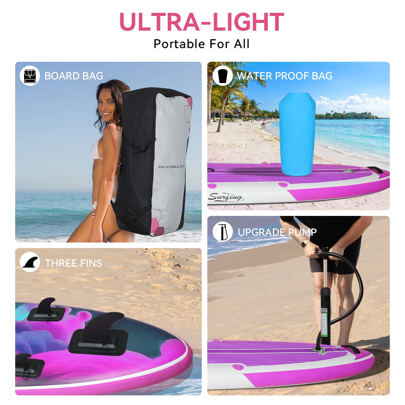Elecwish Inflatable Stand Up Paddle Boards 11' Wide Stable Design, Non-Slip Comfort Deck, Lightweight