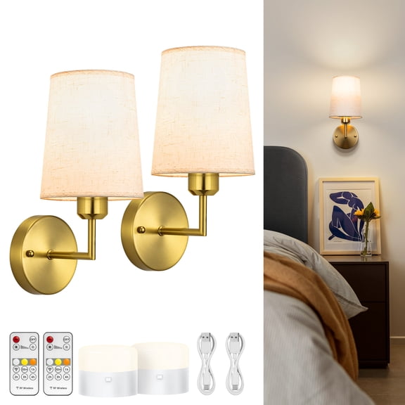 Battery Operated Wall Sconces Set of 2, 10000mAh Rechargeable Dimmable Wall Light with Bulb and Remote Indoor Wireless Wall Lamps for Bedroom Living Room Hallway Night Light