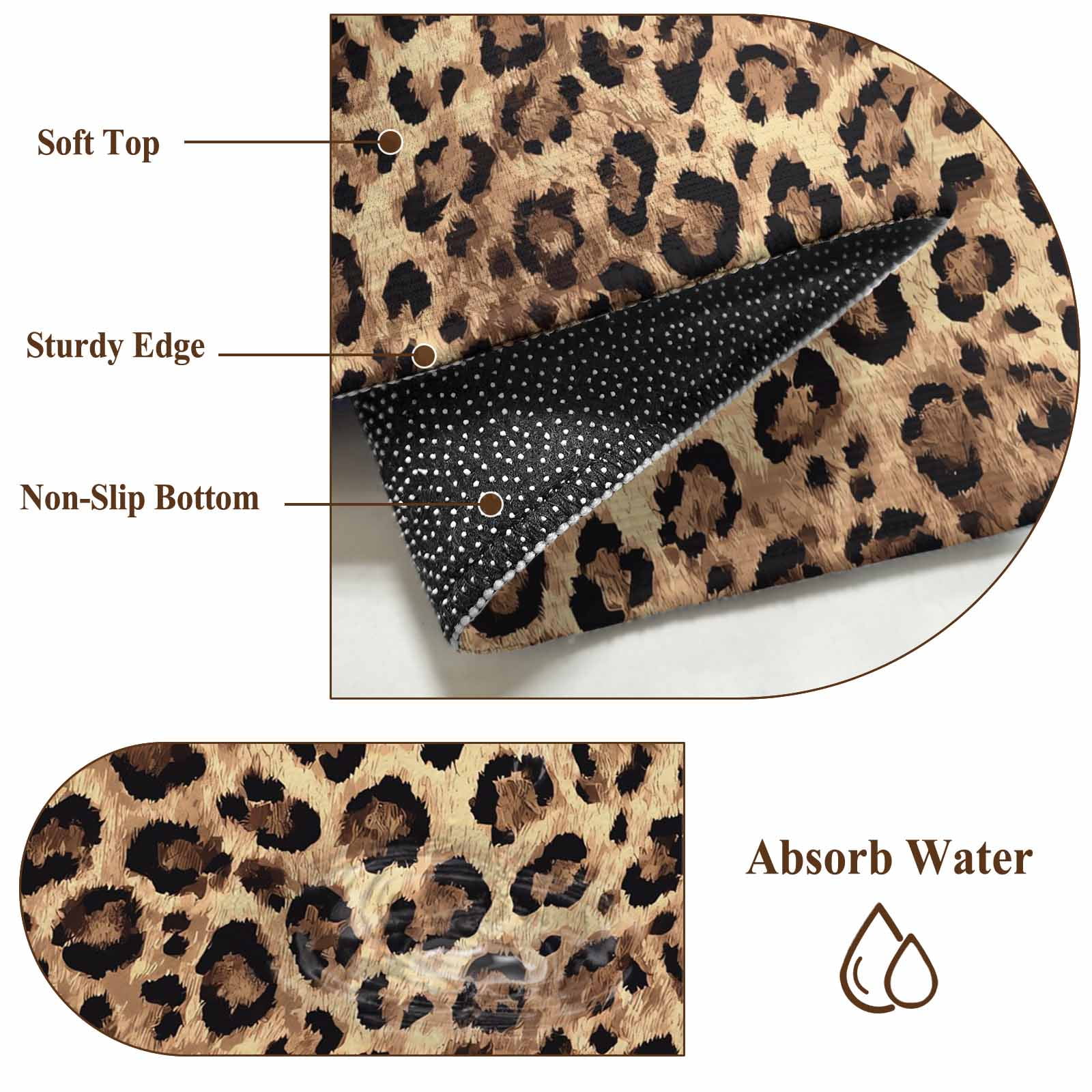 Leopard Printed Round Area Rug 8Ft Washable Large Circle Rugs for Living Room Dorm, Modern Animals Textured Brown Non-Slip Carpet Floor Mats Indoor Outdoor Carpet Runner Aesthetic Home Decor