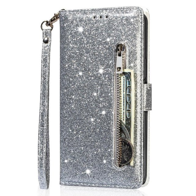 Case for FOXDOCK Google Pixel 7 Pro Glitter Zipper Wallet Case with Short Hand Strap