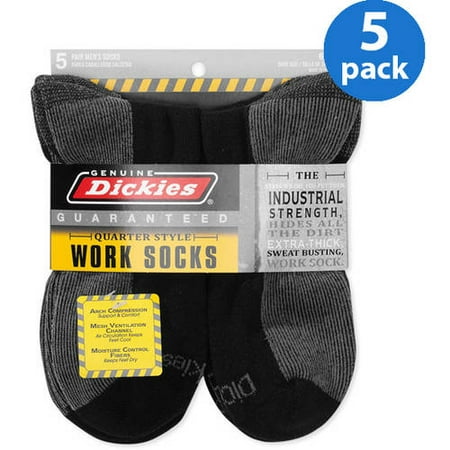 Dickies - Men's Dri-Tech Comfort Quarter Work Socks, 5-Pack - Walmart.com