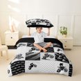 thumbnail image 2 of Castle Fairy Monochrome Dirt Bike Twin Bedding for Boys, Patchwork Chevron Duvet Cover Set for Bedroom, Gray Black White,Black Reversible,2pcs,No Comforter, 2 of 6