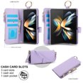 thumbnail image 3 of Allytechgroup Wallet Case for Samsung Galaxy Z Fold 3, RFID Blocking Multiple Cards Holder Zipper Pocket Hand Strap Shockproof Stand Phone Case with Crossbody Lanyard for Women Girls, Violet, 3 of 7