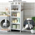 thumbnail image 4 of OCKYOOZ 5-Tier Kitchen Storage Cabinet, 360° Swivel Lockable Casters and 4 Hooks, Mobile Microwave Stand with Flip-up PC Doors, Kitchen Bakers Rack with 4 Foot Pads for Kitchen Dining Room, White, 4 of 8