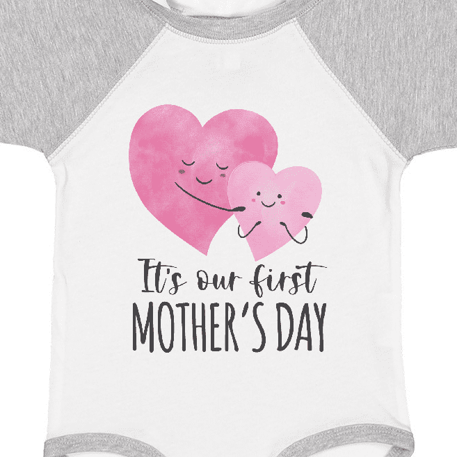 Inktastic It's Our First Mother's Day Cute Hugging Hearts Boys or Girls Baby Bodysuit
