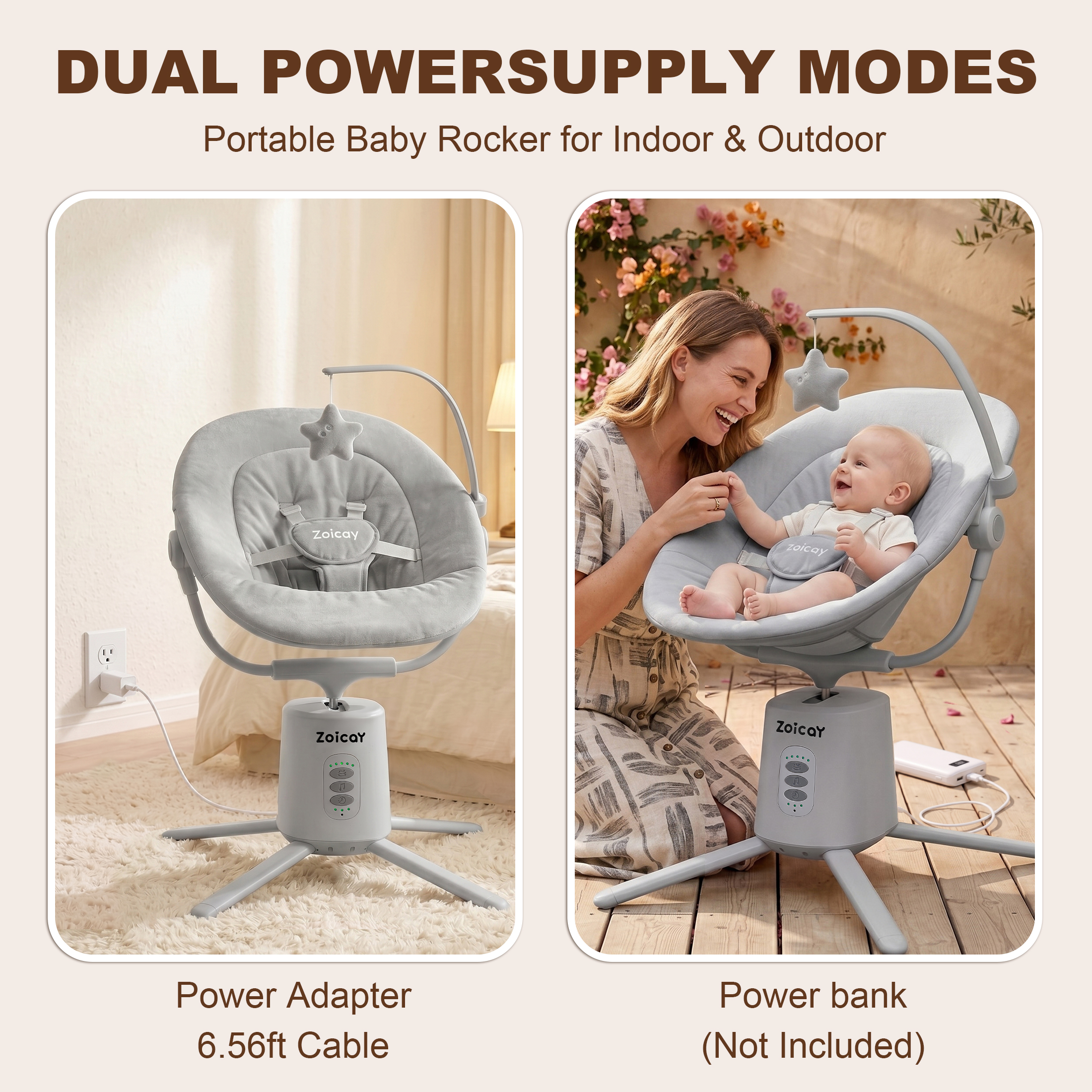 Zoicay Baby Swing with App Control, Gray photo 7