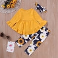 thumbnail image 3 of XBASW Toddler Baby Girls T-Shirt 3PCS Outfits Long Sleeve Flowy Tees Tops + Floral Pants with Headband Spring Autumn Set, 3 of 8