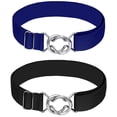 thumbnail image 2 of Falari 2-pack Womens Stretch Belt Adjustable Web Belt Metal Buckle All Occasion Dress Belt - Black & Royal, 2 of 7
