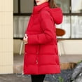 thumbnail image 6 of Zedker Fall Winter Mid-Length Hooded Long Sleeve Thermal Womens Puffer Jackets, Comfy Loose Zipper Outerwear Tops with Pockets,Red,L, 6 of 7