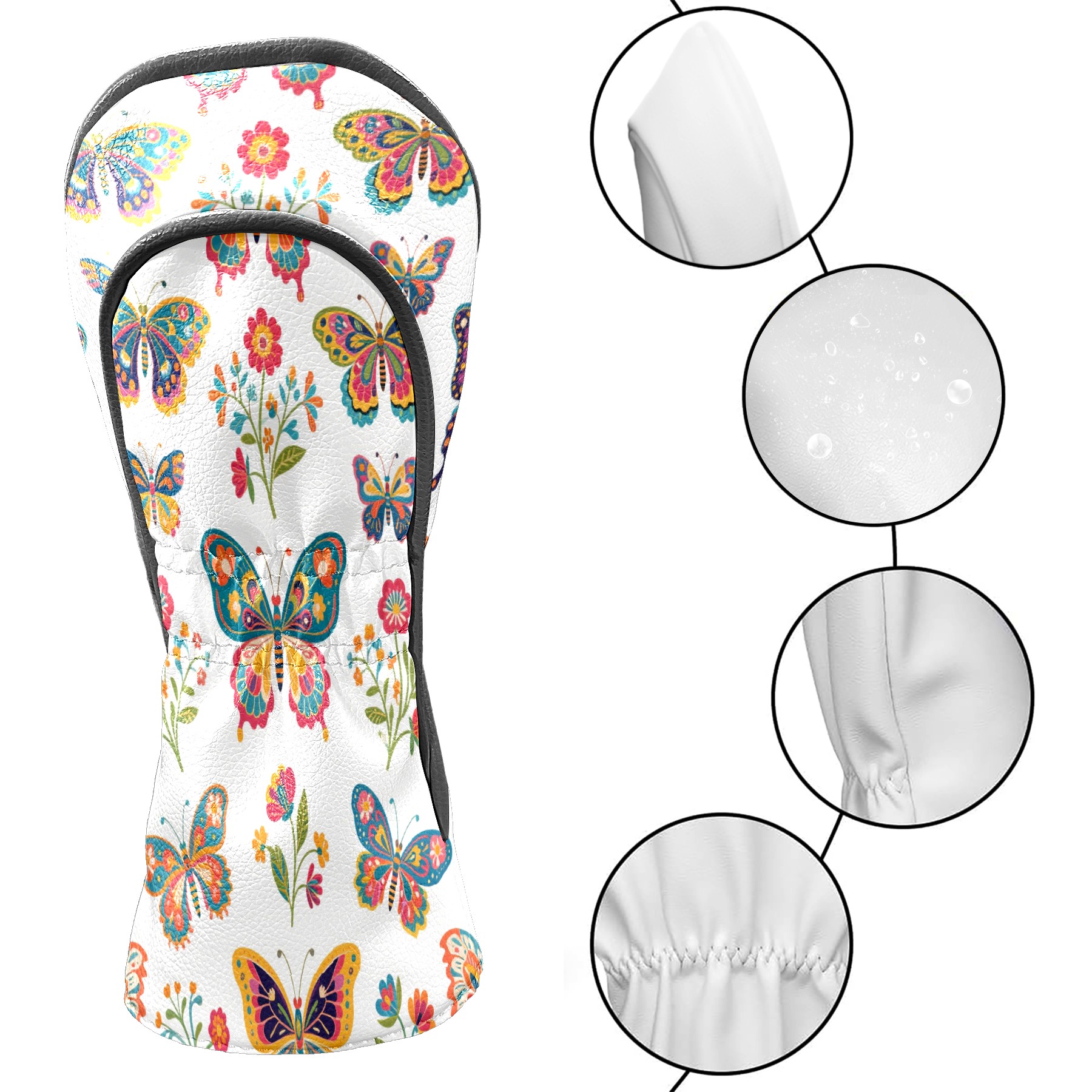 Golf Club Covers, Butterfly1 Premium PU Leather Driver Hybrid Putter Head Covers with Velvet Lining, Waterproof Golf Gifts for Men Women