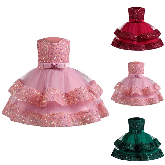 Robe en Tulle pour Filles 6M-5T Été Sans Manches à Volants Dentelle Col Rond Broderie Maille Princesse Nœud Robe Rouge