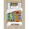 thumbnail image 1 of Amsterdam Duvet Cover Set Twin Size, Colorful Calligraphic Design with Street Houses European Culture, Decorative 2 Piece Bedding Set with 1 Pillow Sham, Earth Yellow and Multicolor, by Ambesonne, 1 of 3