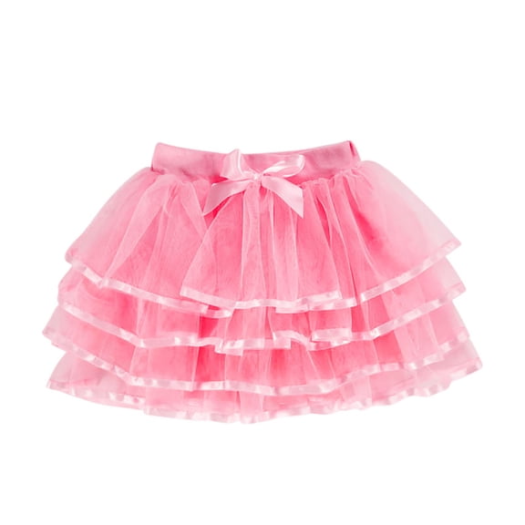 Posijego Little & Big Girls Mesh Skirts Birthday Party Bow Elastic Waist Ruffled Tiered Princess Short Skirts