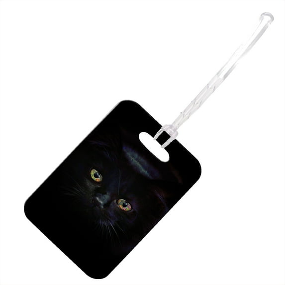 KuzmarK Luggage Travel Bag Tag - Black Cat Painting Eyes