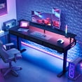 thumbnail image 3 of Casacomoda 63“ Electric Standing Desk with Power Outlets and LED Lights, Adjustable Height Sit Stand Desk with Monitor Shelf & 3 Fabric Drawers for Home Office, Black, 3 of 7
