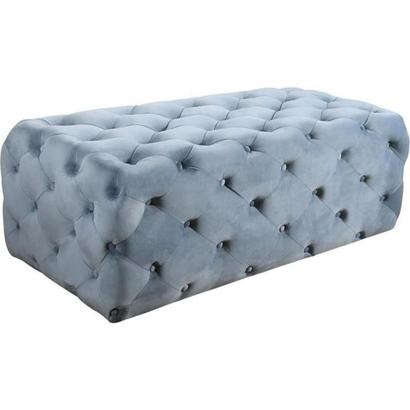 Pemberly Row Modern Button Sky Blue Velvet Ottoman and Bench