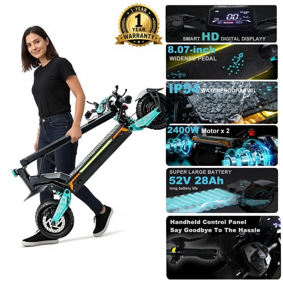 Electric Scooter for Adults 4800W Peak Dual Motor Up to 37mph,52V 28Ah 1456Wh Battery Range to 40-45Miles Fast Sports Escooter 10" Off Road Tires 330lbs Max Load Folding Scooter for Teens