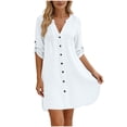 thumbnail image 2 of Hduncf Womens Beach Cover Ups V Neck Button Down Swimsuit Coverup Swimwear Bathing Suit Cover Up Trendy Summer Dress White XL, 2 of 5