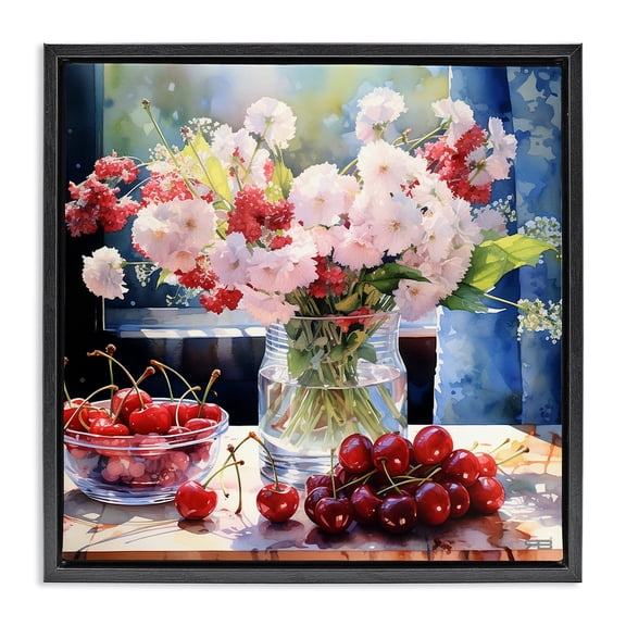Stupell Industries French Country Summer Blossoms & Cherries Black Floating Frame Canvas Art, 18 x 18, by RB