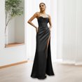 thumbnail image 4 of Quixlent Women Evening Dress Spaghetti Strap Low-cut Off Shoulder Backless Sleeveless Slit Hem Pleated Maxi Dress Satin Wedding Banquet Ball Gown, 4 of 8