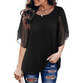 thumbnail image 1 of Women's Ruffle 3/4 Sleeve Mesh Blouses Loose Flowy Tops Stretch Shirts, 1 of 5