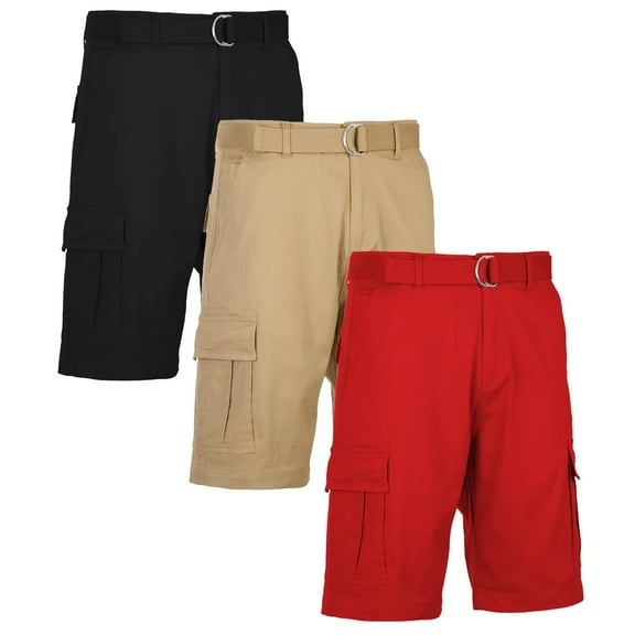 Men's Belted Cotton Cargo Shorts (3-Pack)