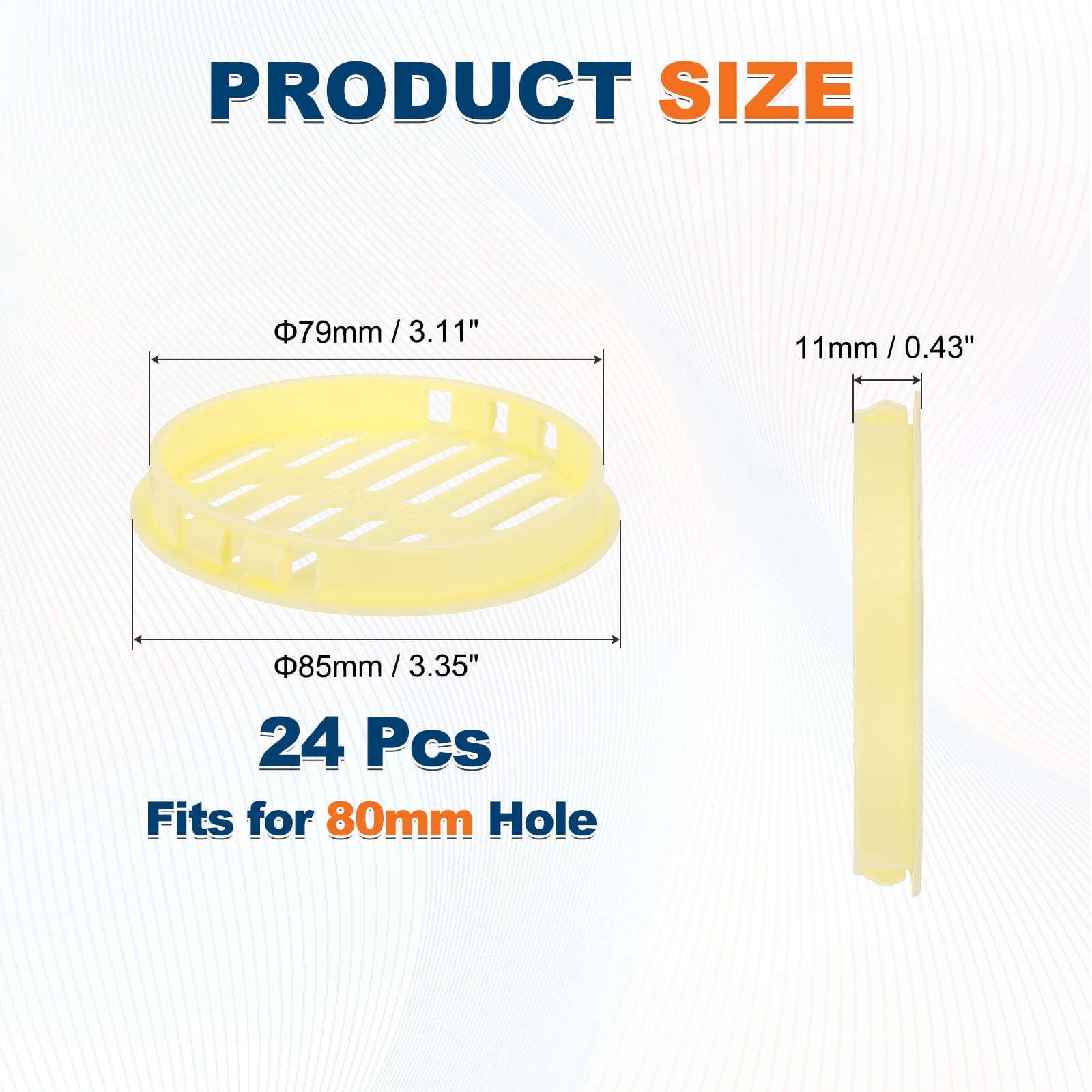 Uxcell 24 Pcs Round Soffit Vents (80mm / 3.15") - Plastic Louver Soffit Air Vent Cover Circular Air Mesh Screen Grille for Home/Bathroom/Wall/Ceiling/Cabinet, Yellow