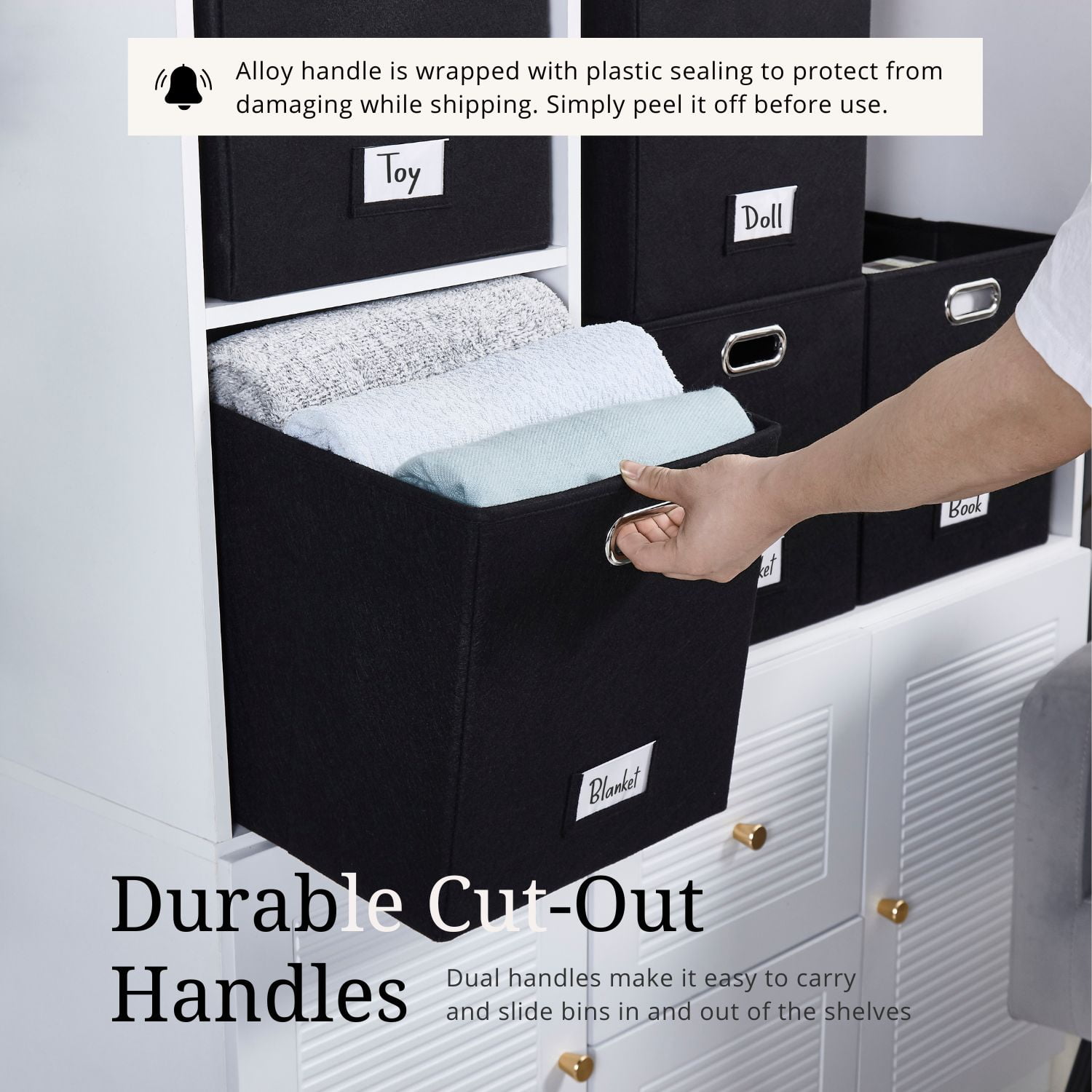 DECOMOMO Large Felt Cube Storage Bin, Fabric Storage Bin, Organizing Cubes (Black, Set of 4)