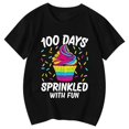 thumbnail image 4 of Letdown 100 Days Sprinkled with Fun Kids T-Shirts Casual Short Sleeve T Shirt Cute Cartoon Print Crew Neck Tee 100 Days of School Shirt for Kids (Black,3-4 Years), 4 of 4
