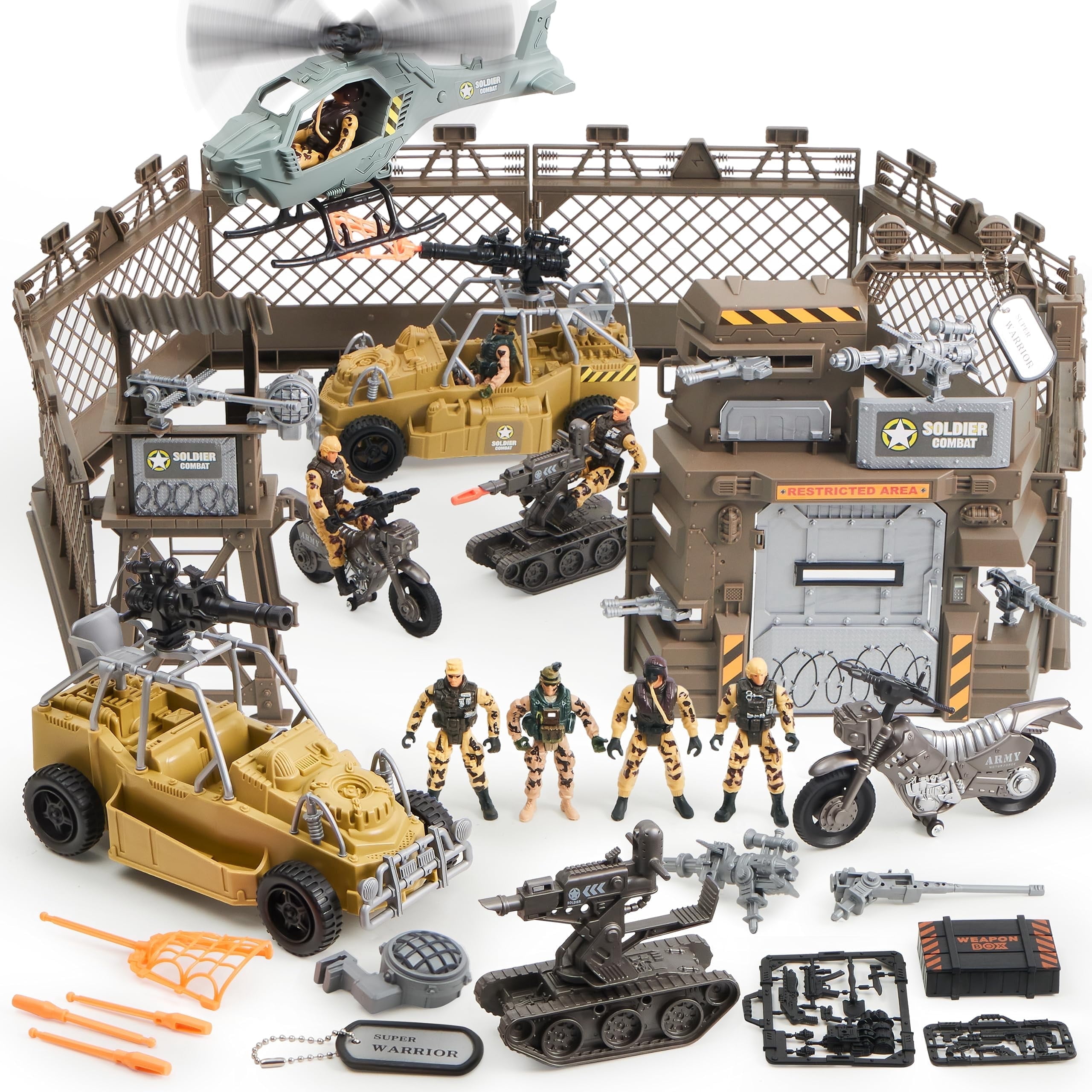 Joyfy 26pcs Military Base Toys Set for Kids, Army Men Action Figures and Weapon Gear Accessories Military Combat Toys, Great Christmas Birthday Gift for Boy